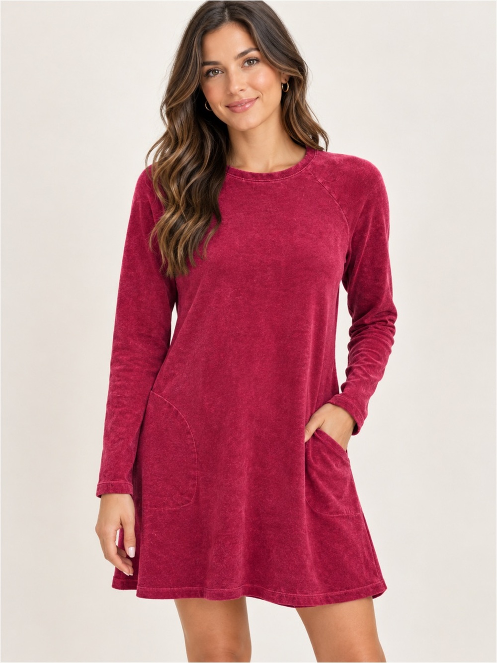 Pure Jill Burgundy Velour Pocket Dress Small